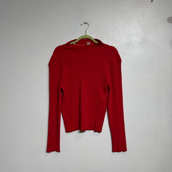 H&M Divided Red Rib-Knit Long Sleeve Top Sz XL - Picture 2 of 11